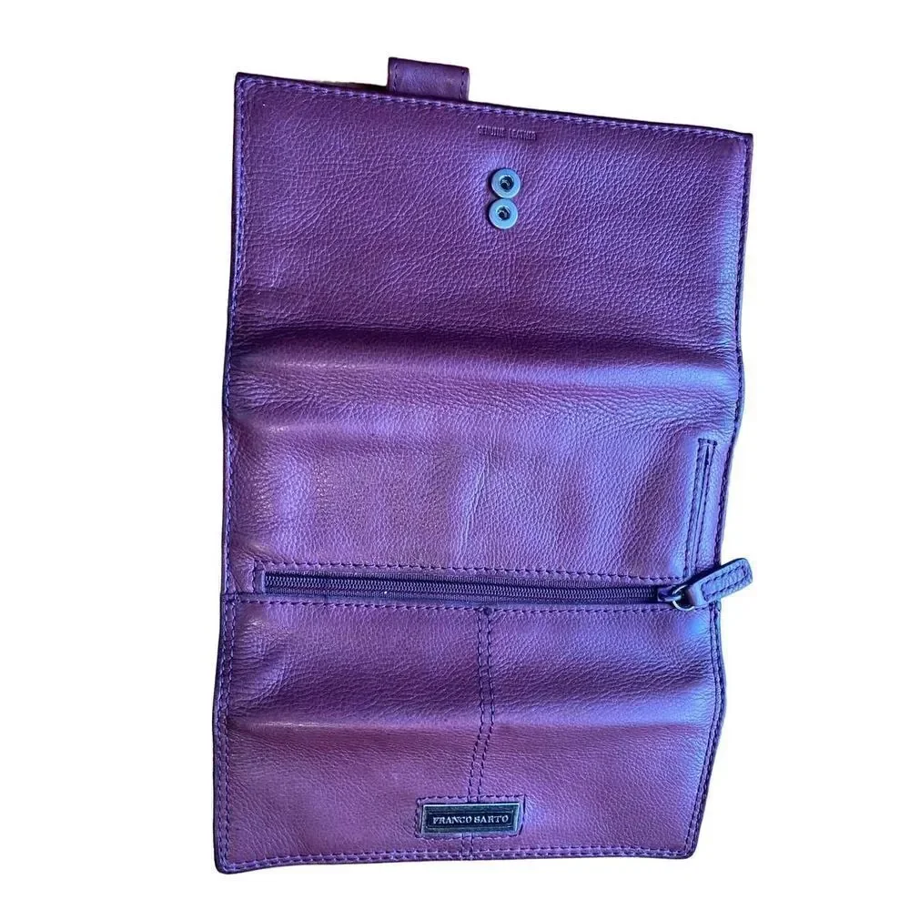 Franco Sarto Trifold Leather Wallet in deep maroon purple